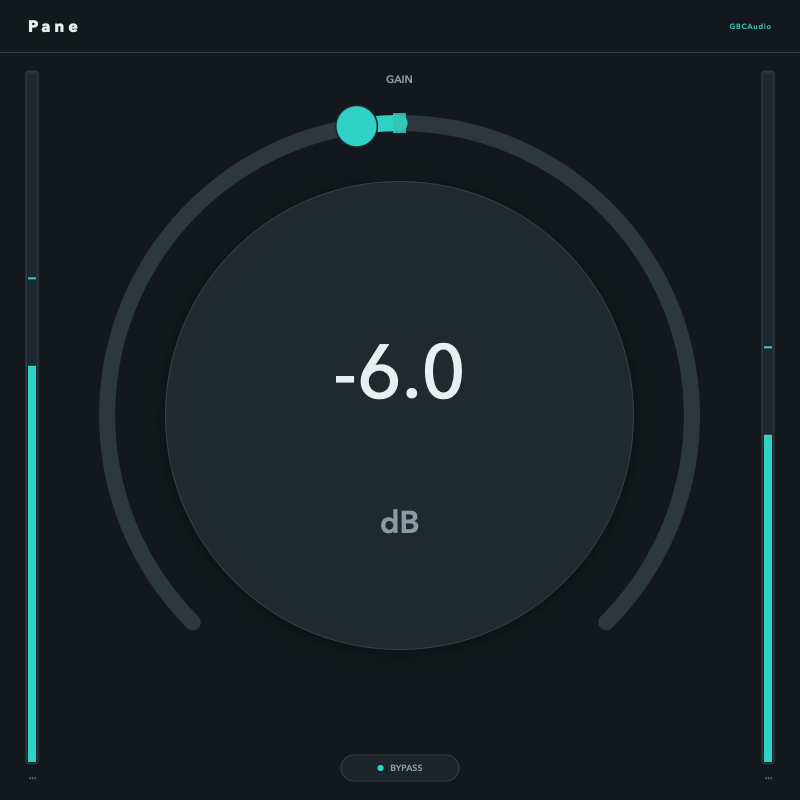 Pane in its dark face cutting by 6 dB with pink noise running, the readout −6.0 and the output meter lower than the input meter.