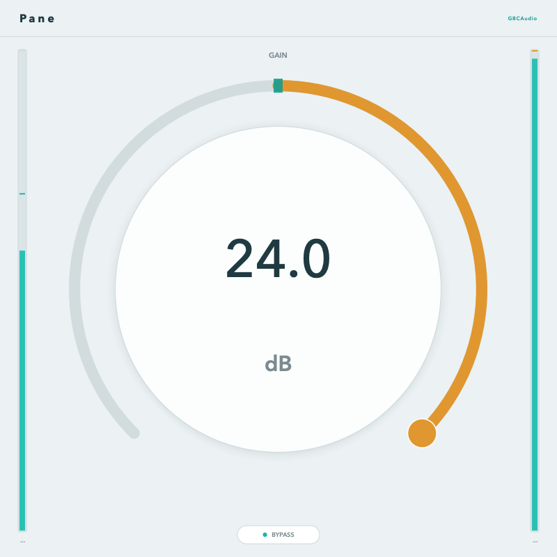Pane at its maximum boost of 24 dB, the arc amber and the output meter pegged with the peak cap over.