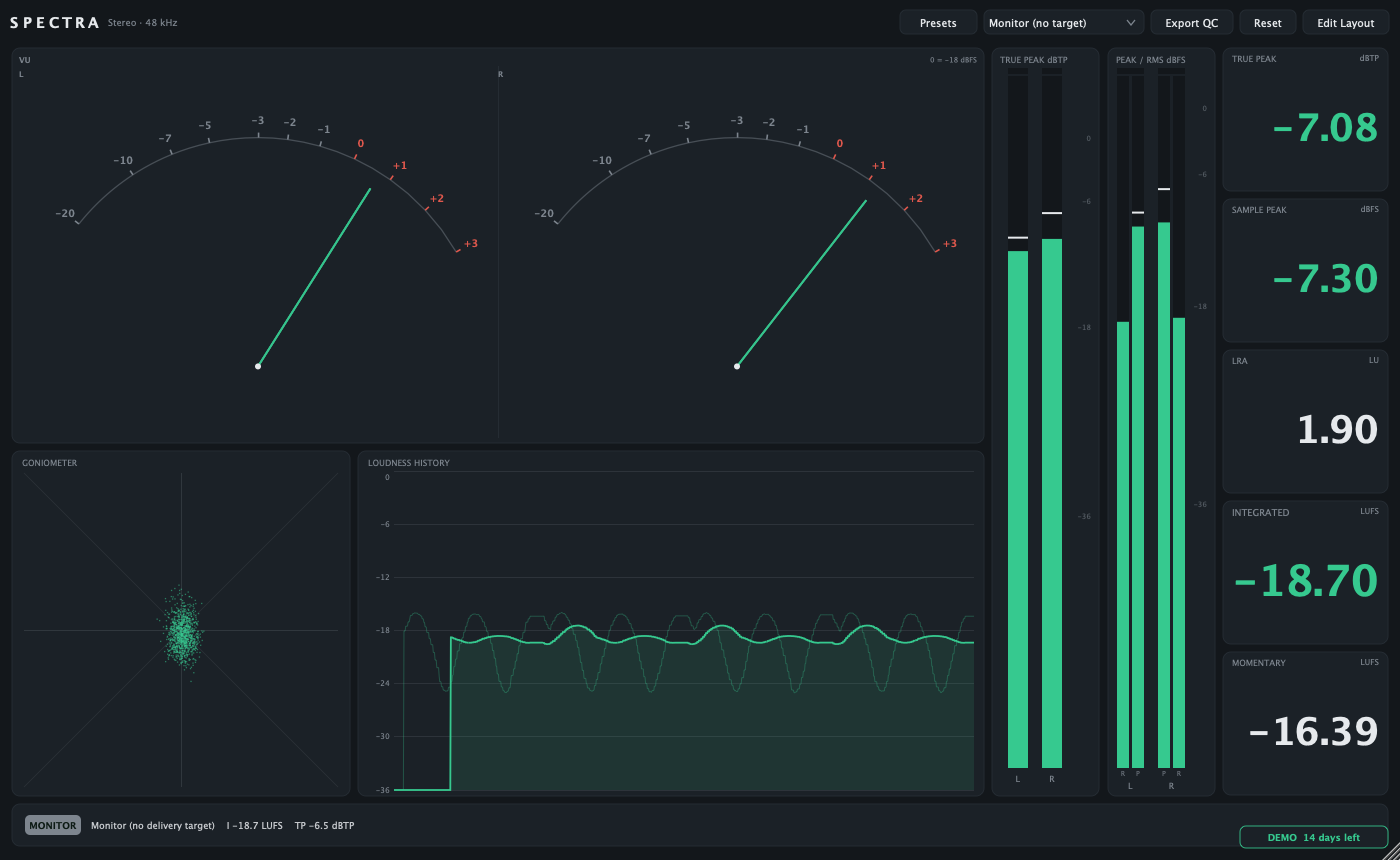 Spectra's second Mastering preset with an alternative panel arrangement.