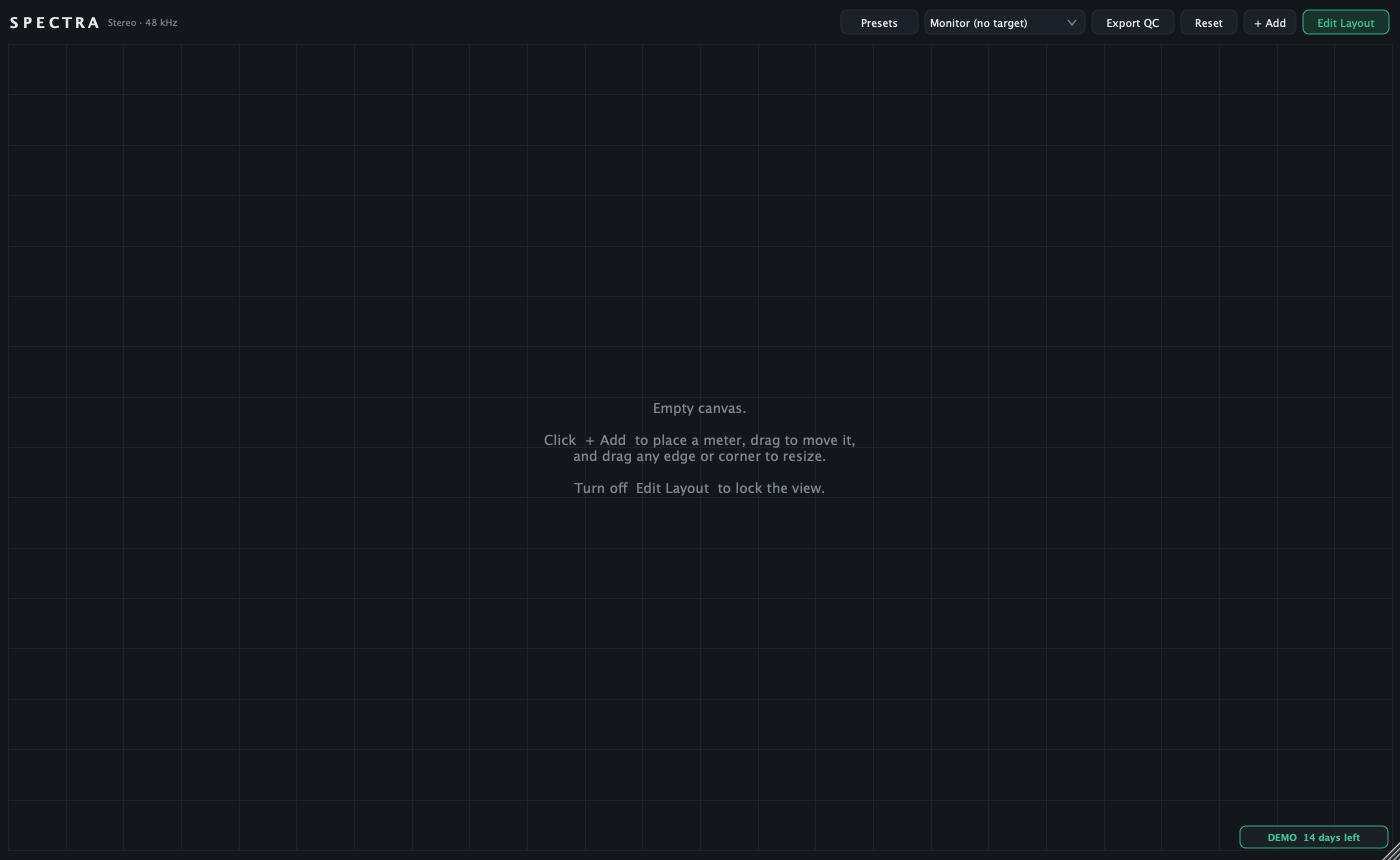 Spectra's Blank preset — an empty dashboard grid ready for custom panels.