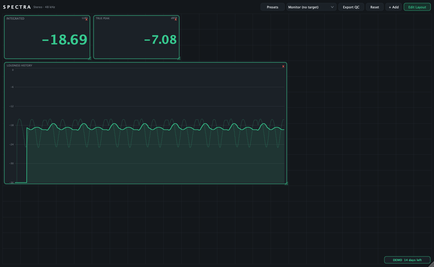 Spectra's dashboard part-way through a custom layout, with panels being placed on the snap grid.